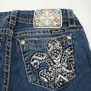MISS ME Denim Women's Embellished Rhinestone Low Rise Easy Boot Blue Jeans 27